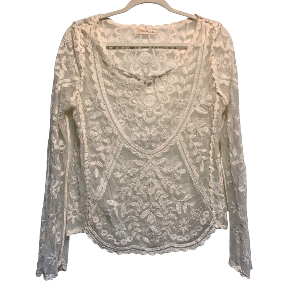 Rewind Romantic Embroidered Lace‎ Top Womens Medium Ivory Boho Fairy Festival